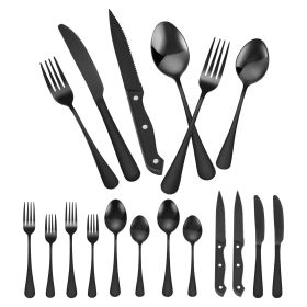 48-Piece Black Silverware Set with Steak Knives, Food-Grade Stainless Steel Flatware Utensils for 8, Mirror Finished Cutlery Set