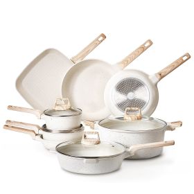 19 Piece Pots and Pans Set Nonstick, Granite Cookware Set, Induction Cookwares, Kitchen RV Cooking Sets with Frying, Sauce, Saute, Tempered Glass